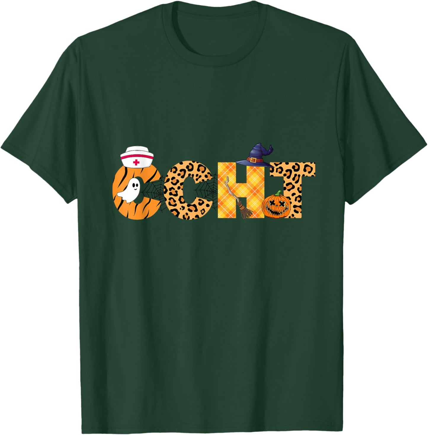 Leopard Ghost CCHT Halloween Costume Fall Scrub Top Women T-Shirt - T-Shirt | Forest