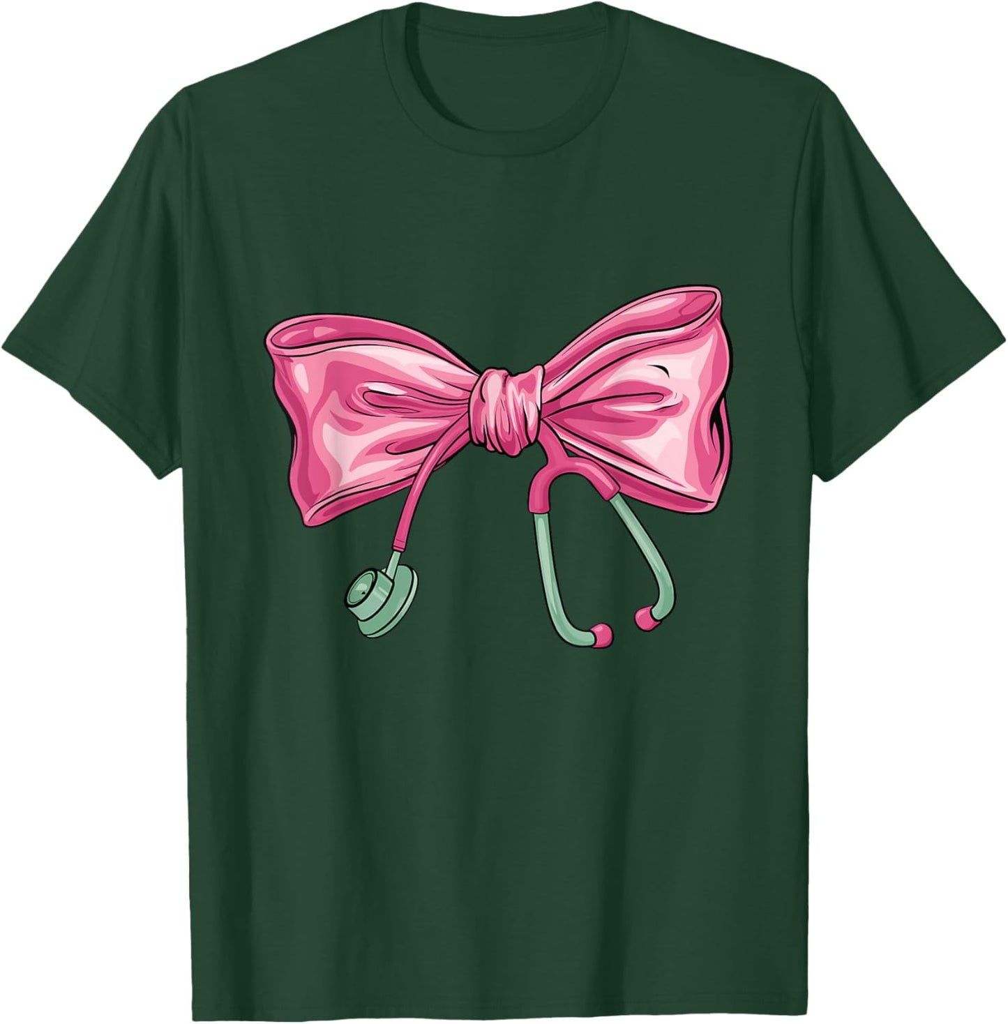 Pink Nurse Coquette Bow Stethoscope Nursing Medical Doctor T-Shirt - T-Shirt | Forest