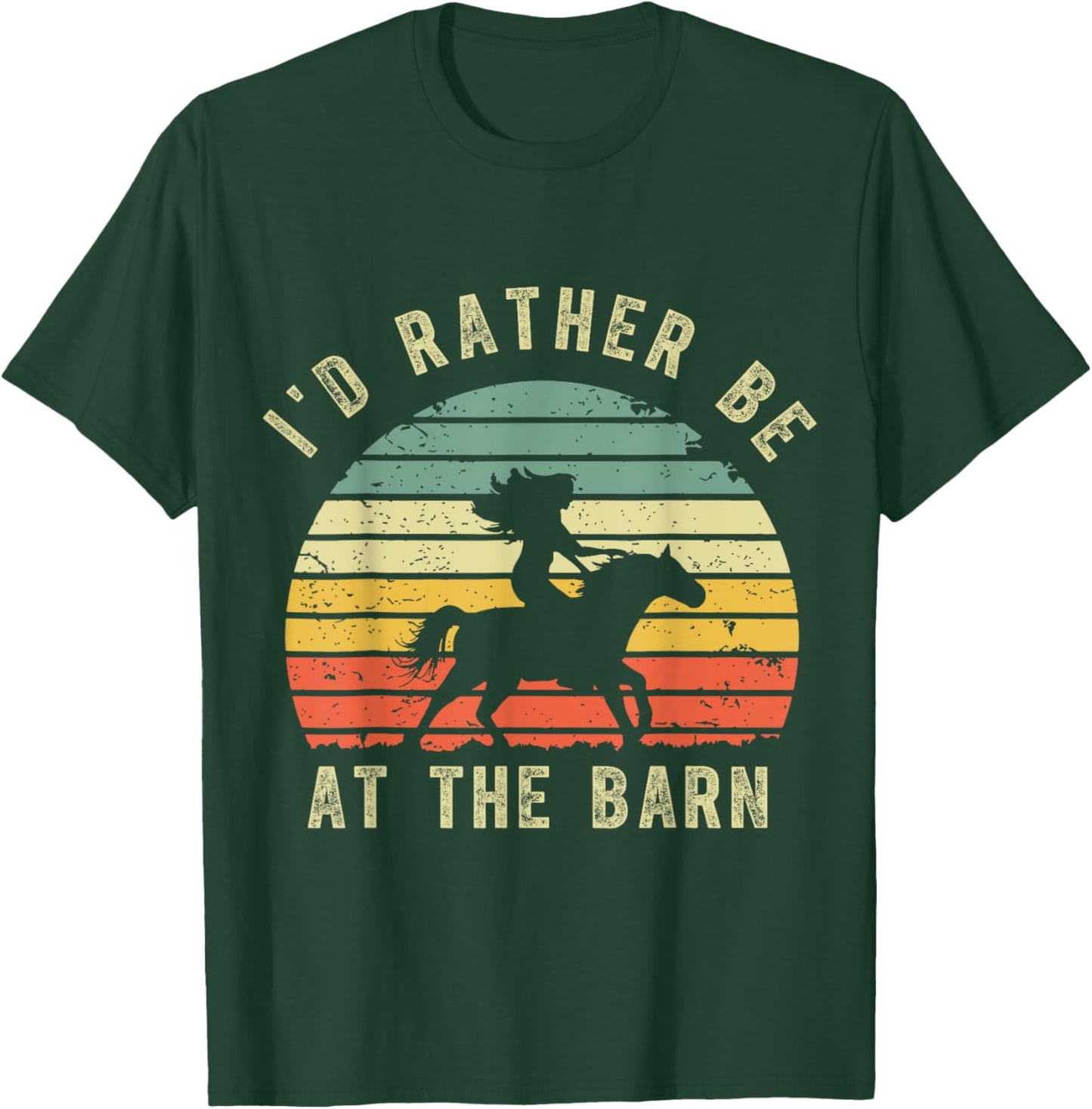 Vintage Horse I'd Rather Be At The Barn Girl Riding Cowgirl T-Shirt - T-Shirt | Forest