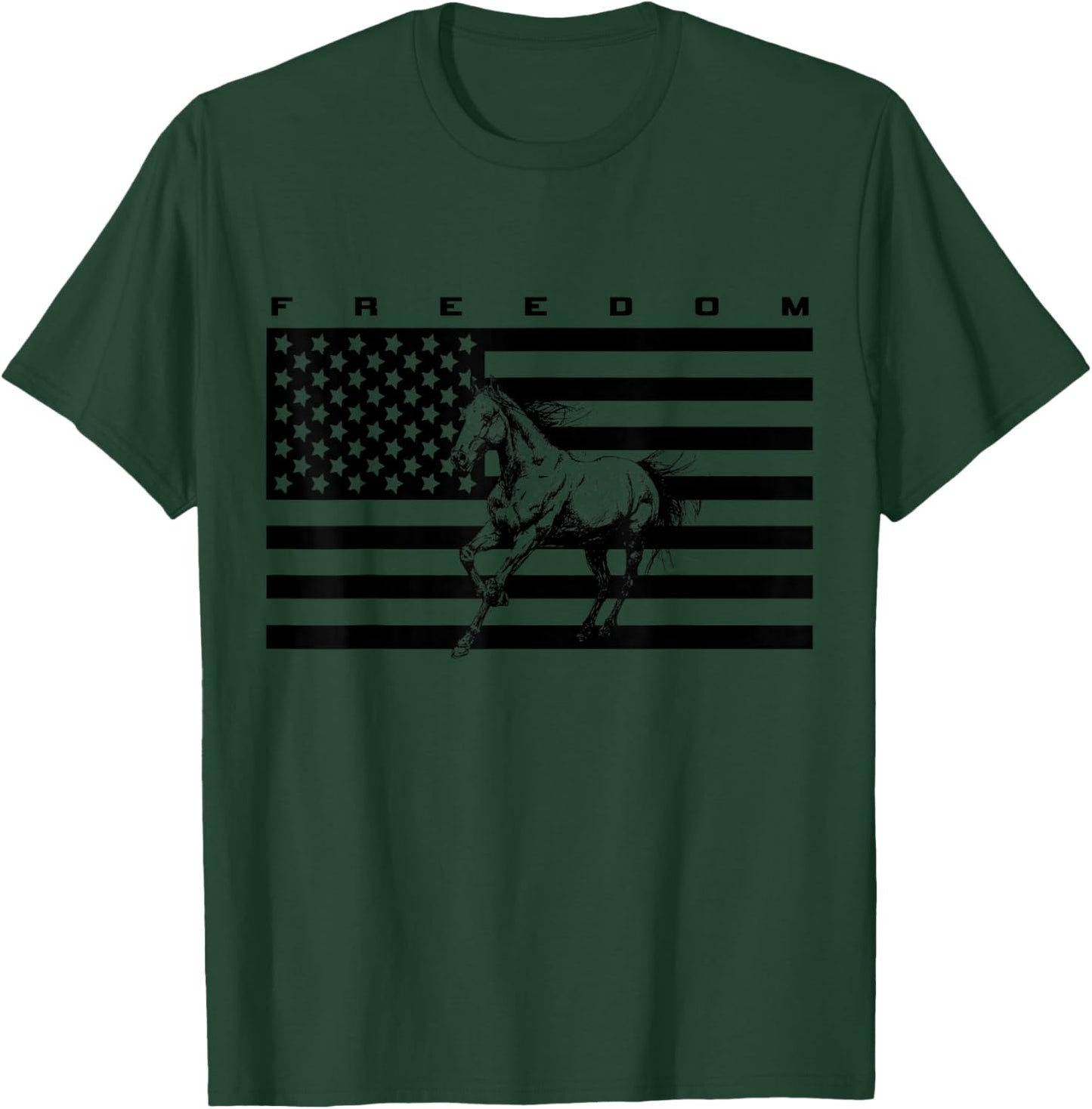 American Flag Horseback Riding Apparel - Horse T-Shirt - T-Shirt | Forest