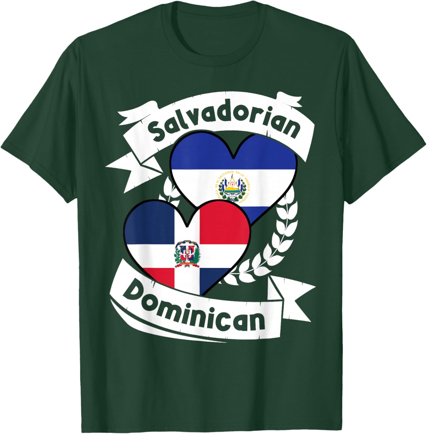 Salvadorian Dominican Heart Flags El Salvador Dominican T-Shirt - T-Shirt | Forest