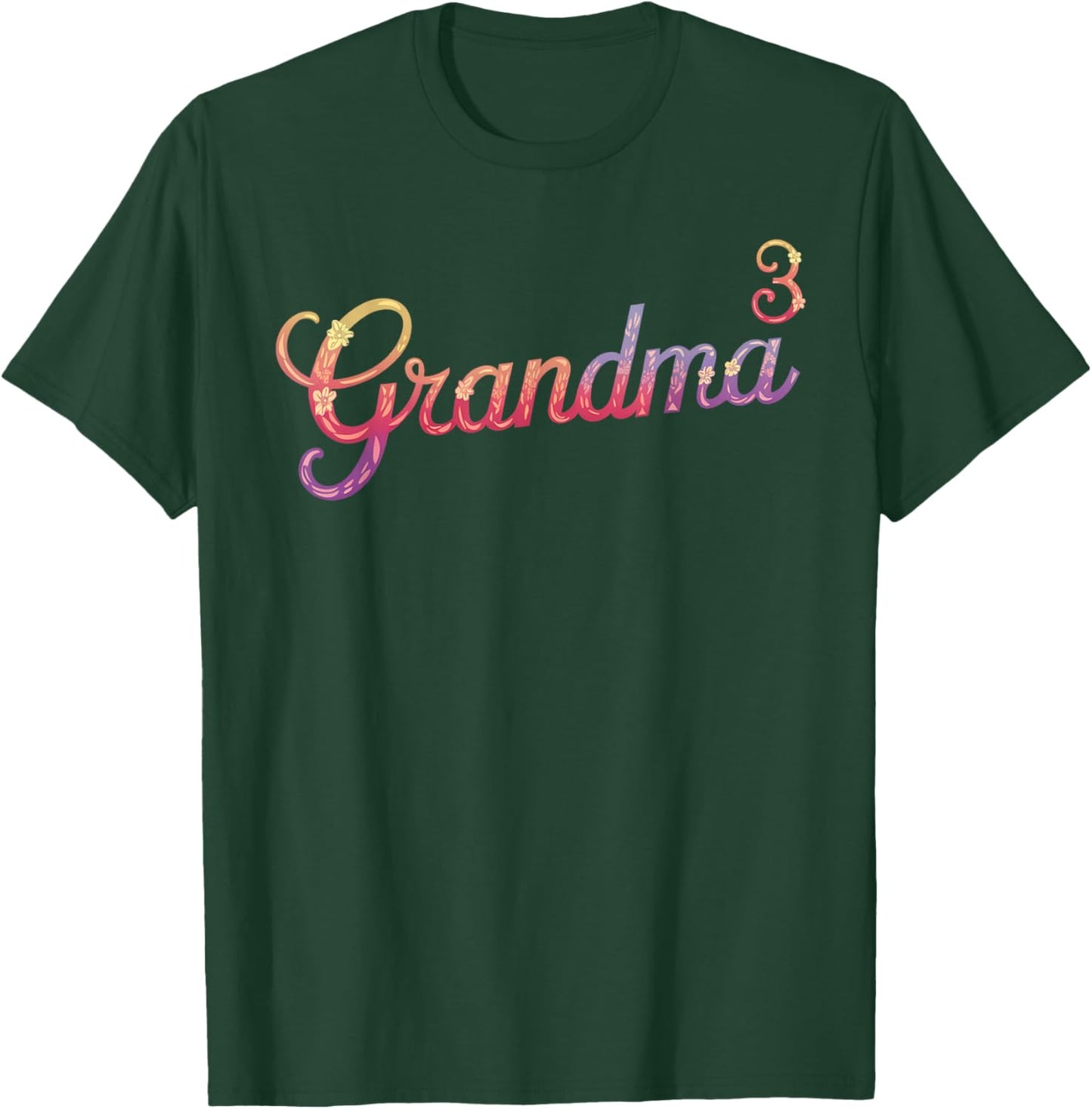 Grandma of Three Floral 3rd Time Grandma with 3 Grandkids T-Shirt - T-Shirt | Forest