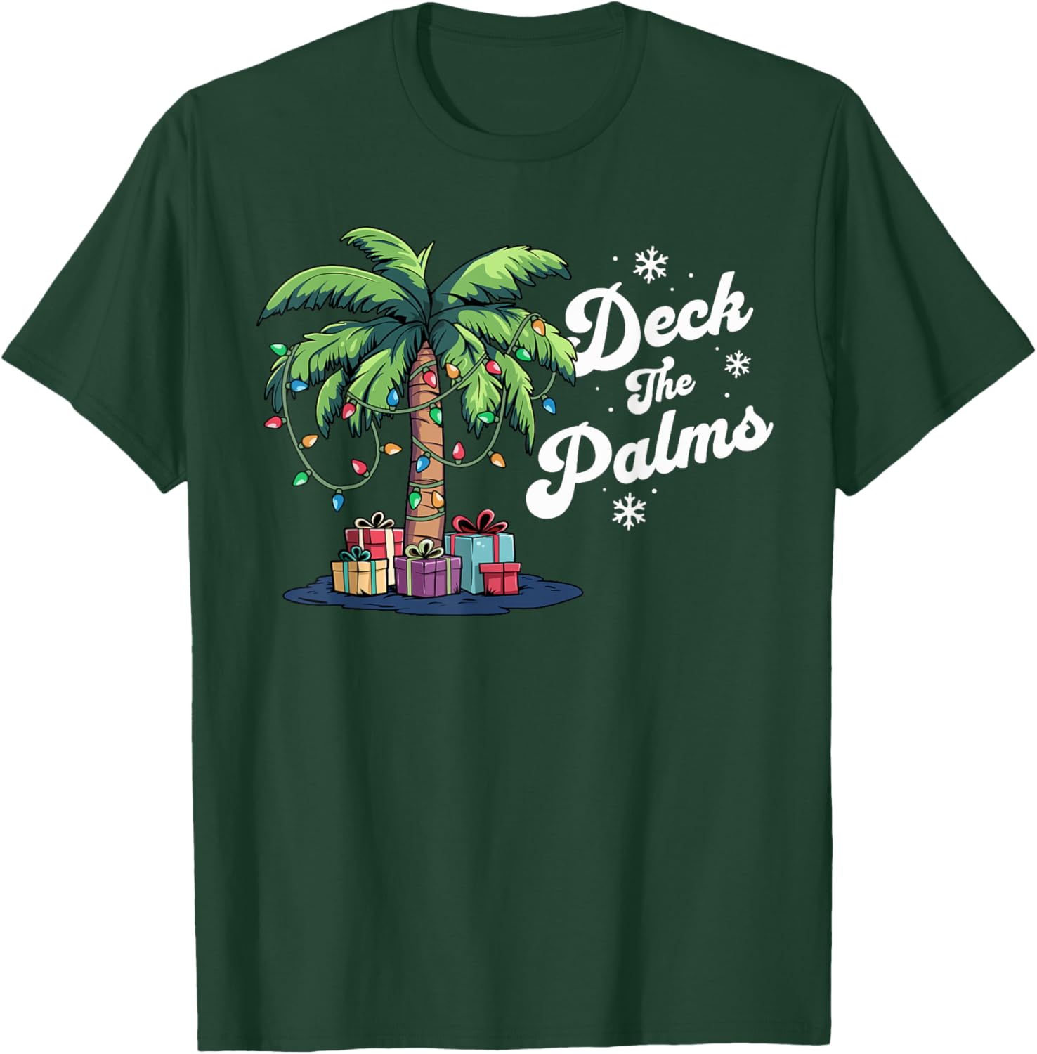 Deck The Palms Beach Vacation Palm Tree Tropical Christmas T-Shirt - T-Shirt | Forest