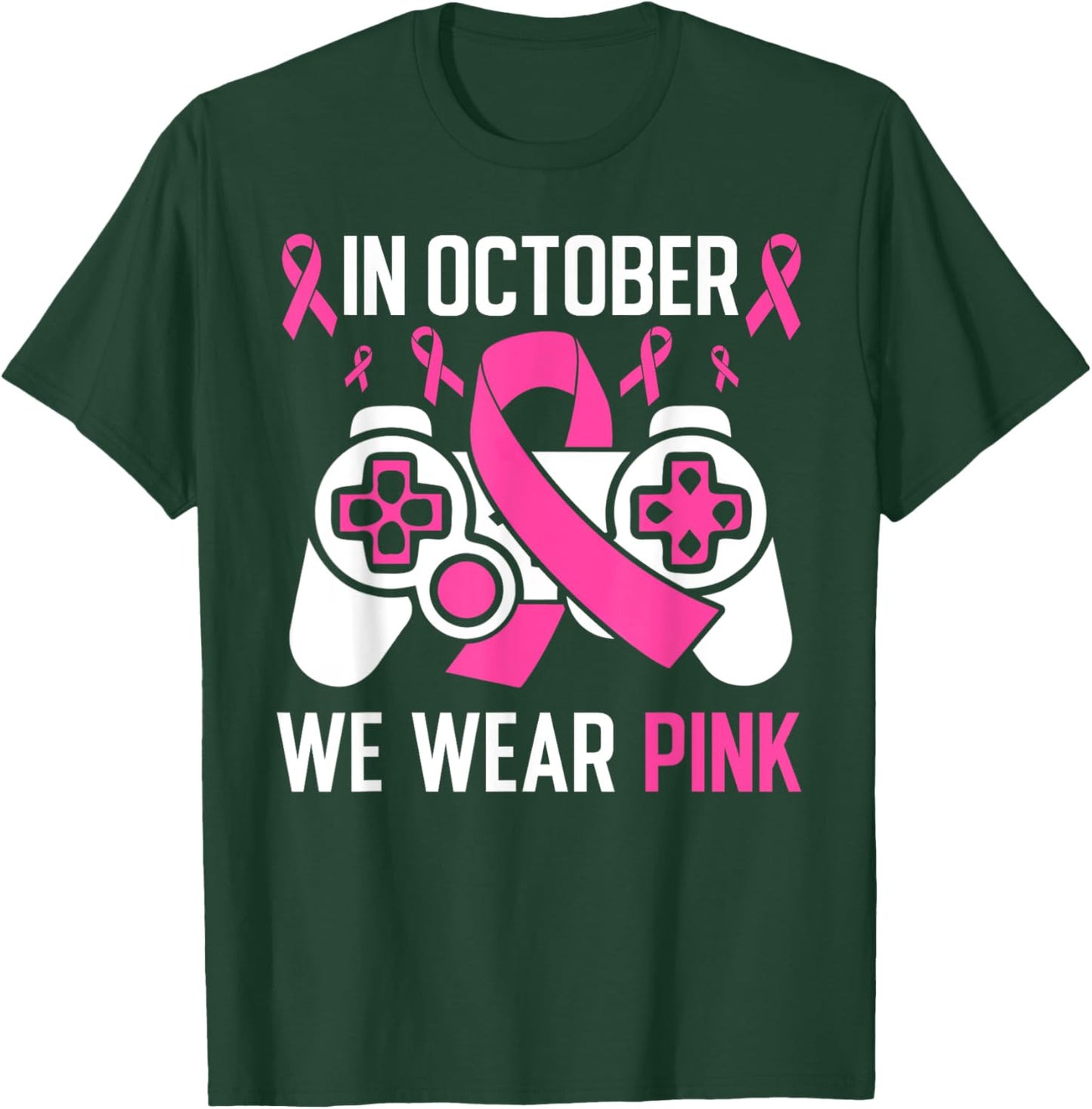 In October We Wear Pink Breast Cancer Gaming Kids Boys Youth T-Shirt - T-Shirt | Forest