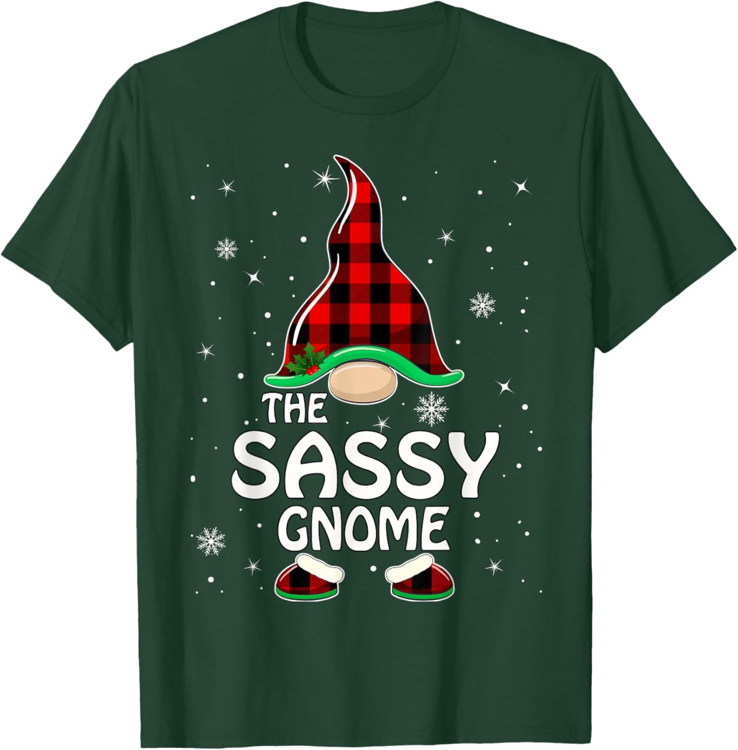 Sassy Gnome Buffalo Plaid Matching Family Christmas Pajama T-Shirt - T-Shirt | Forest