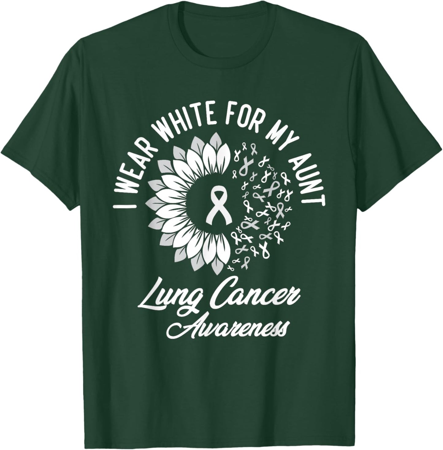 I Wear White For Aunt Lung Cancer Awareness Ribbon Sunflower T-Shirt - T-Shirt | Forest