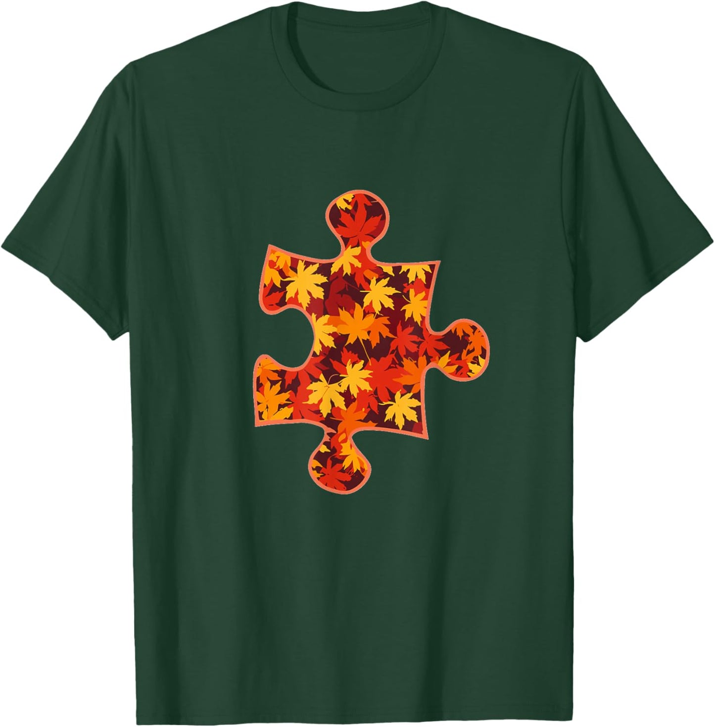 Autism Puzzle Piece Awareness Autistic Fall Autumn Leaves T-Shirt - T-Shirt | Forest