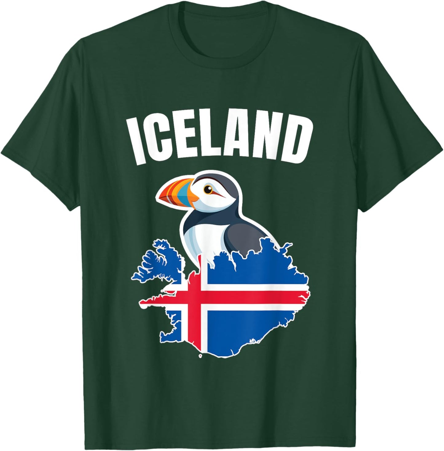 Iceland Map Puffin Bird Reykjavík Iceland Icelandic Vacation T-Shirt - T-Shirt | Forest