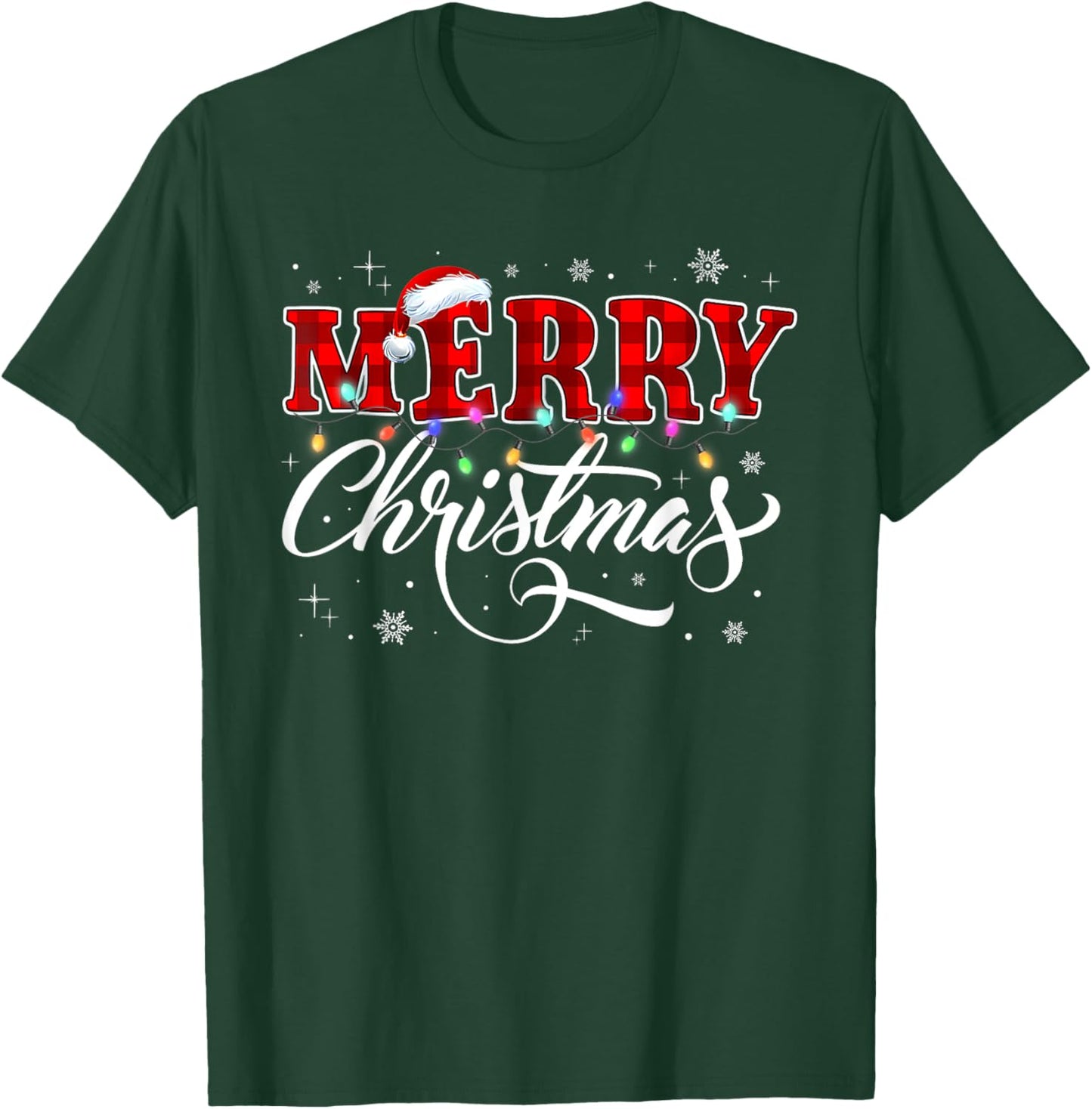Merry Christmas Buffalo Plaid Red Santa Hat Xmas Pajamas T-Shirt - T-Shirt | Forest