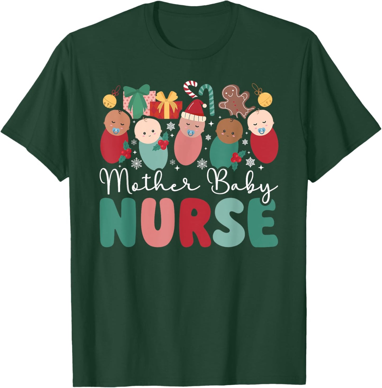 Mother Baby Nurse Christmas Postpartum Nurse Xmas Party T-Shirt - T-Shirt | Forest