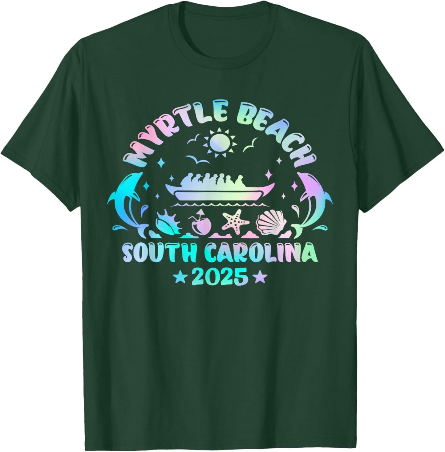 Myrtle Beach Summer Surf Dive Tie Dye Family Vacation 2025 T-Shirt - T-Shirt | Forest