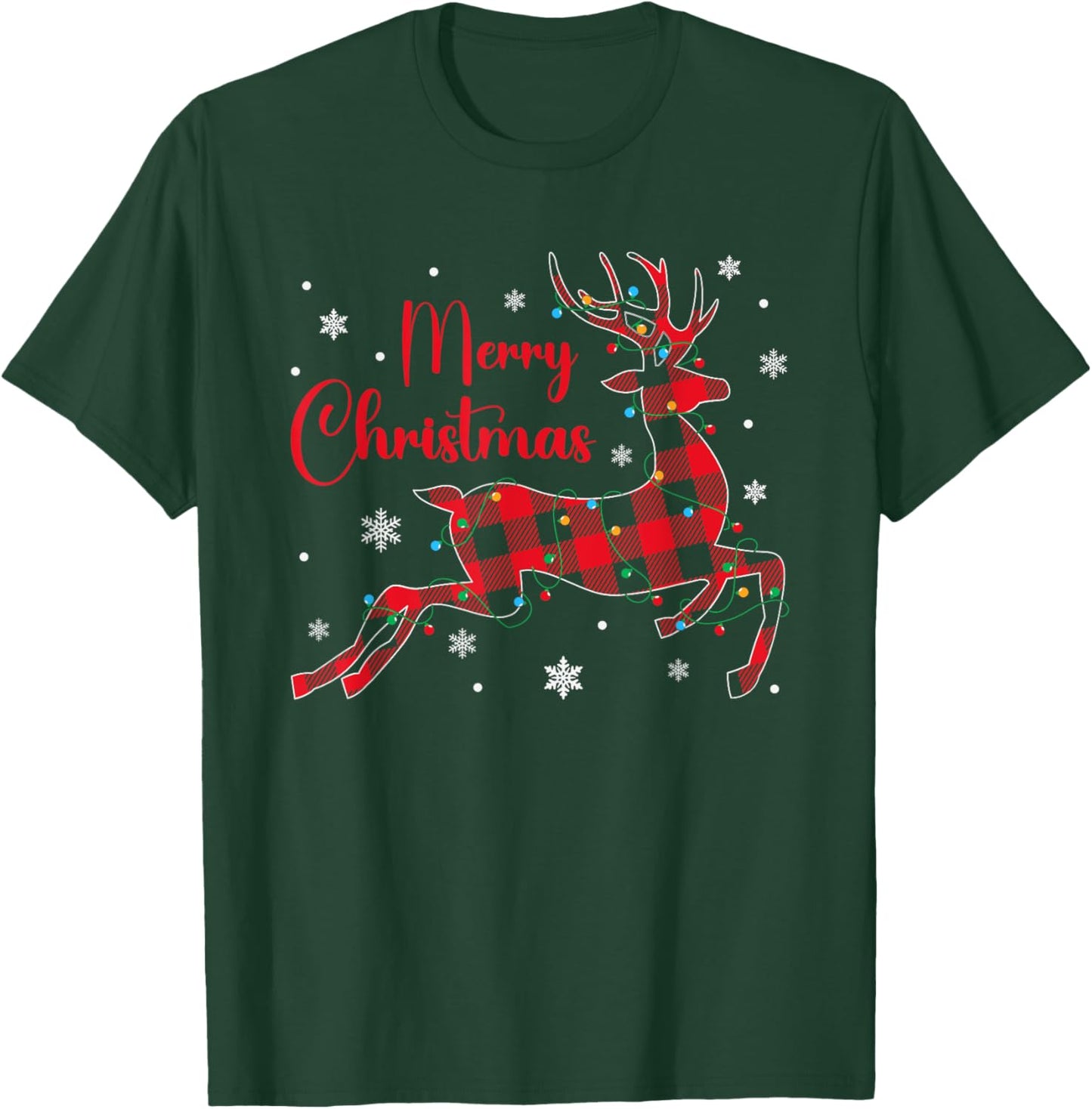Christmas Pajamas Red Plaid Reindeer Buffalo Plaid Christmas T-Shirt - T-Shirt | Forest