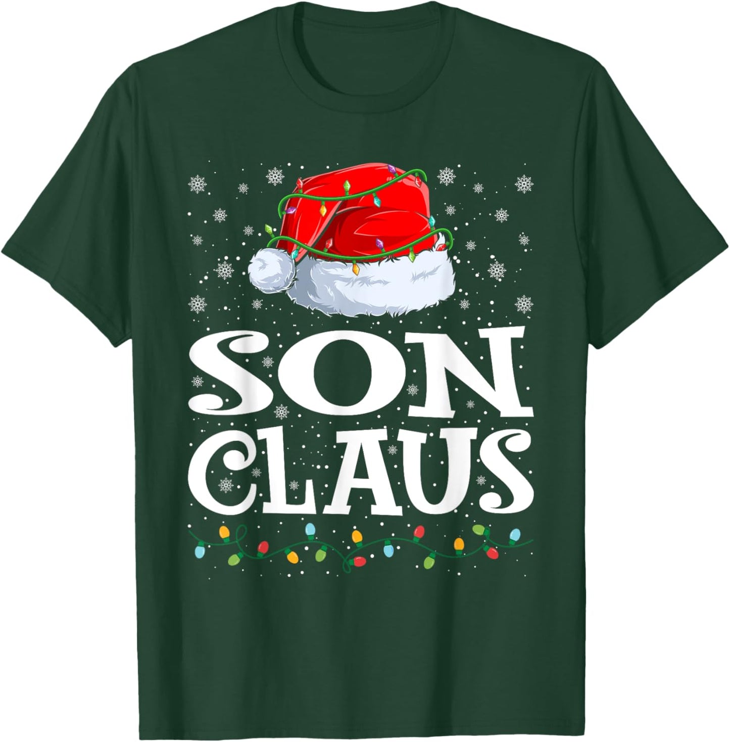 Son Claus Christmas Lights Santa Hat Family Matching T-Shirt - T-Shirt | Forest