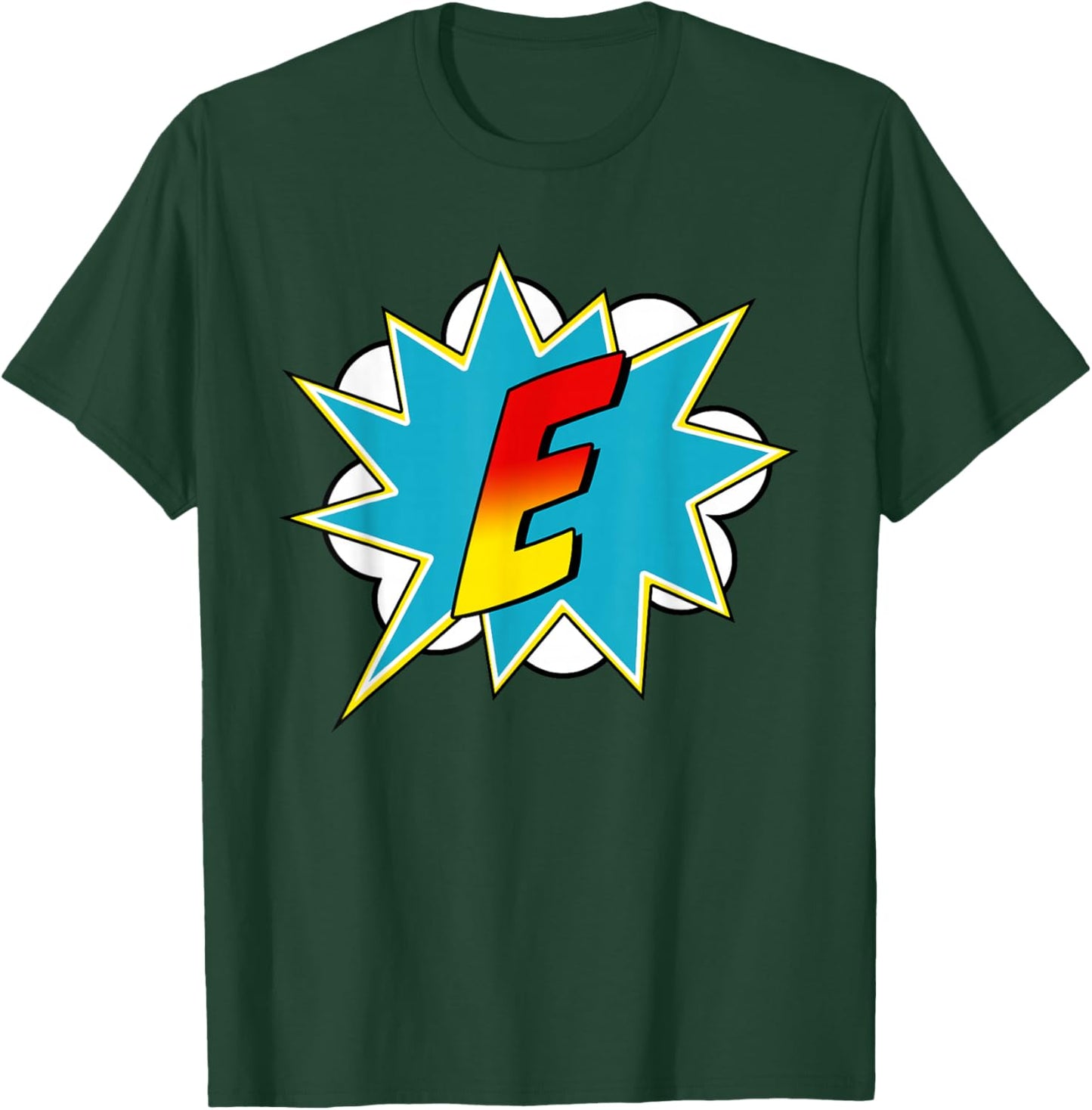 Letter E Superhero Name Comic Letter Retro Costume T-Shirt - T-Shirt | Forest