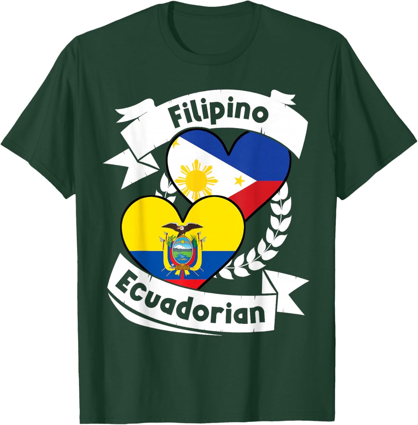 Filipino Ecuadorian Heart Flags Philippines Ecuador T-Shirt - T-Shirt | Forest