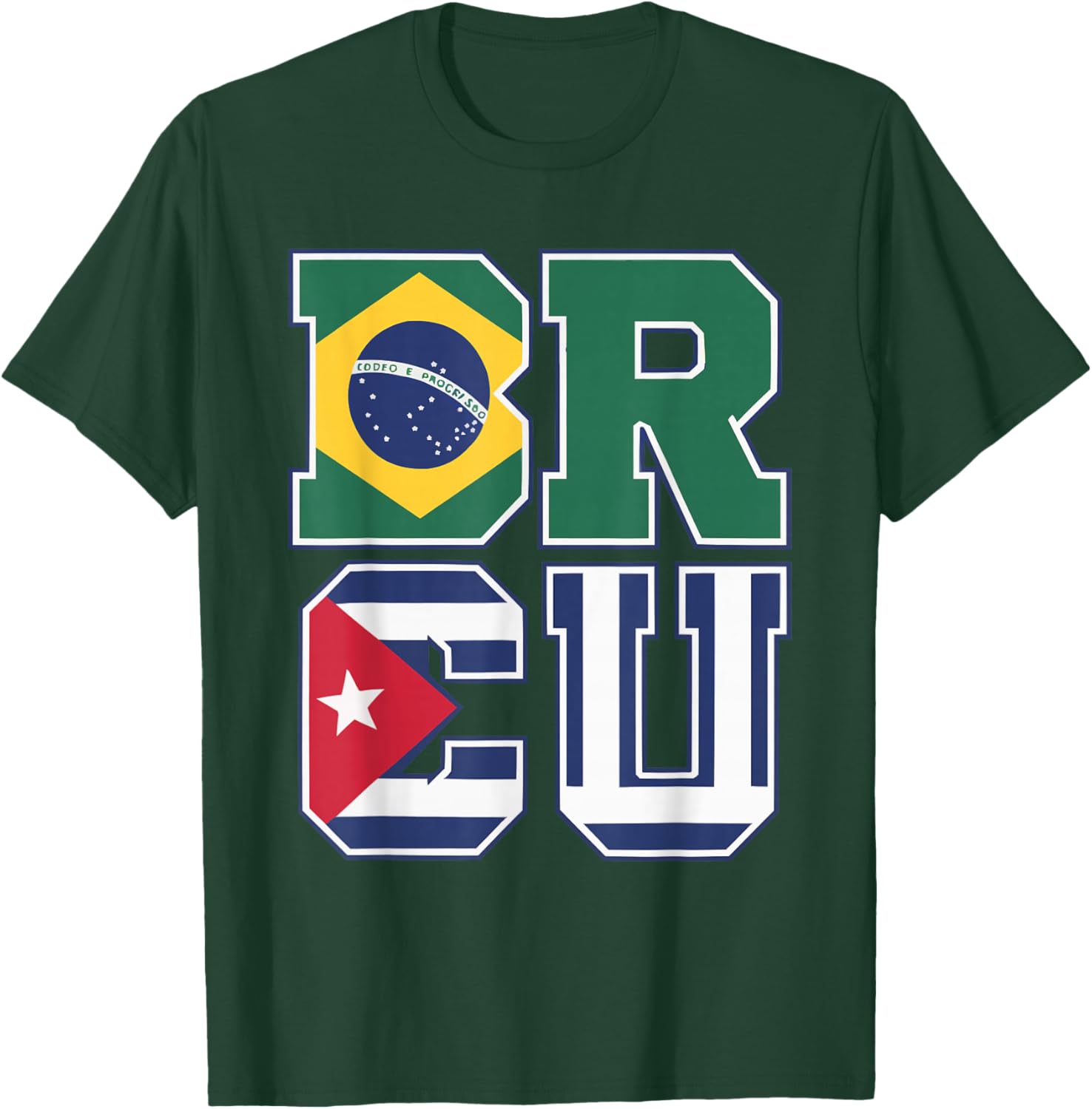 Half Cuban Half Brazilian Cuba Flag Country Brazil T-Shirt - T-Shirt | Forest