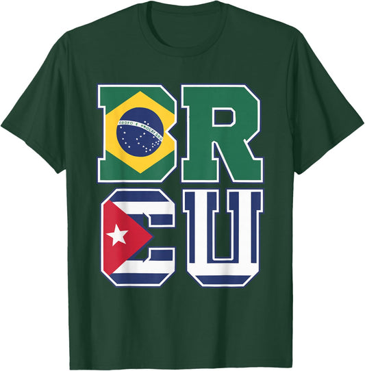 Half Cuban Half Brazilian Cuba Flag Country Brazil T-Shirt - T-Shirt | Forest