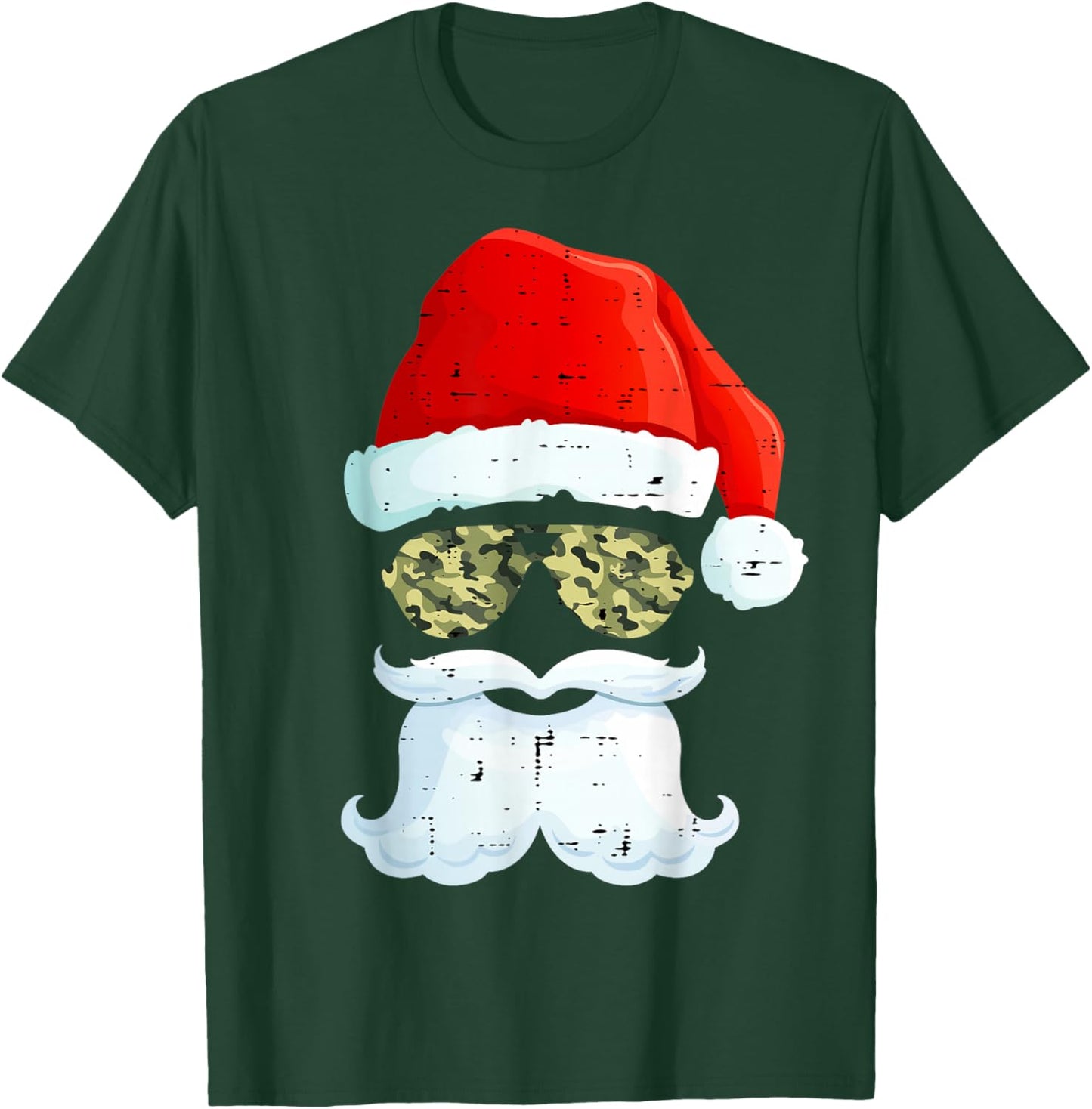 Funny Santa Claus Face Sunglasses Hat Beard Camo Camouflage T-Shirt - T-Shirt | Forest
