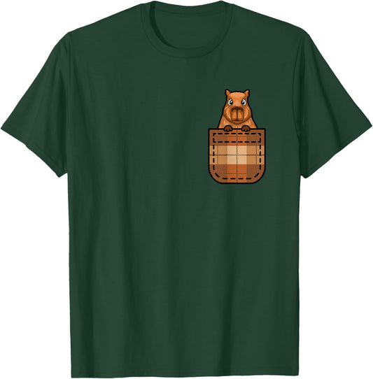 Funny Capybara Pocket Capybara Lover Men Women Kids T-Shirt - T-Shirt | Forest