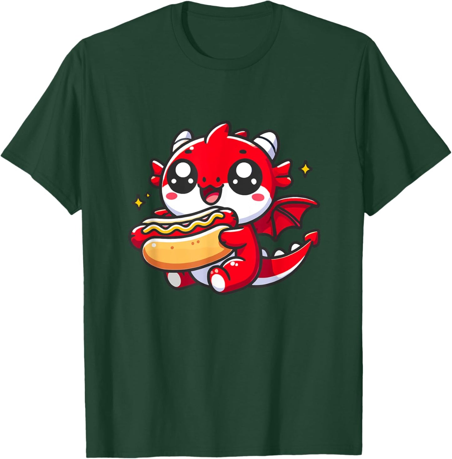 Cute Dragon Eats Hotdog T-Shirt - T-Shirt | Forest