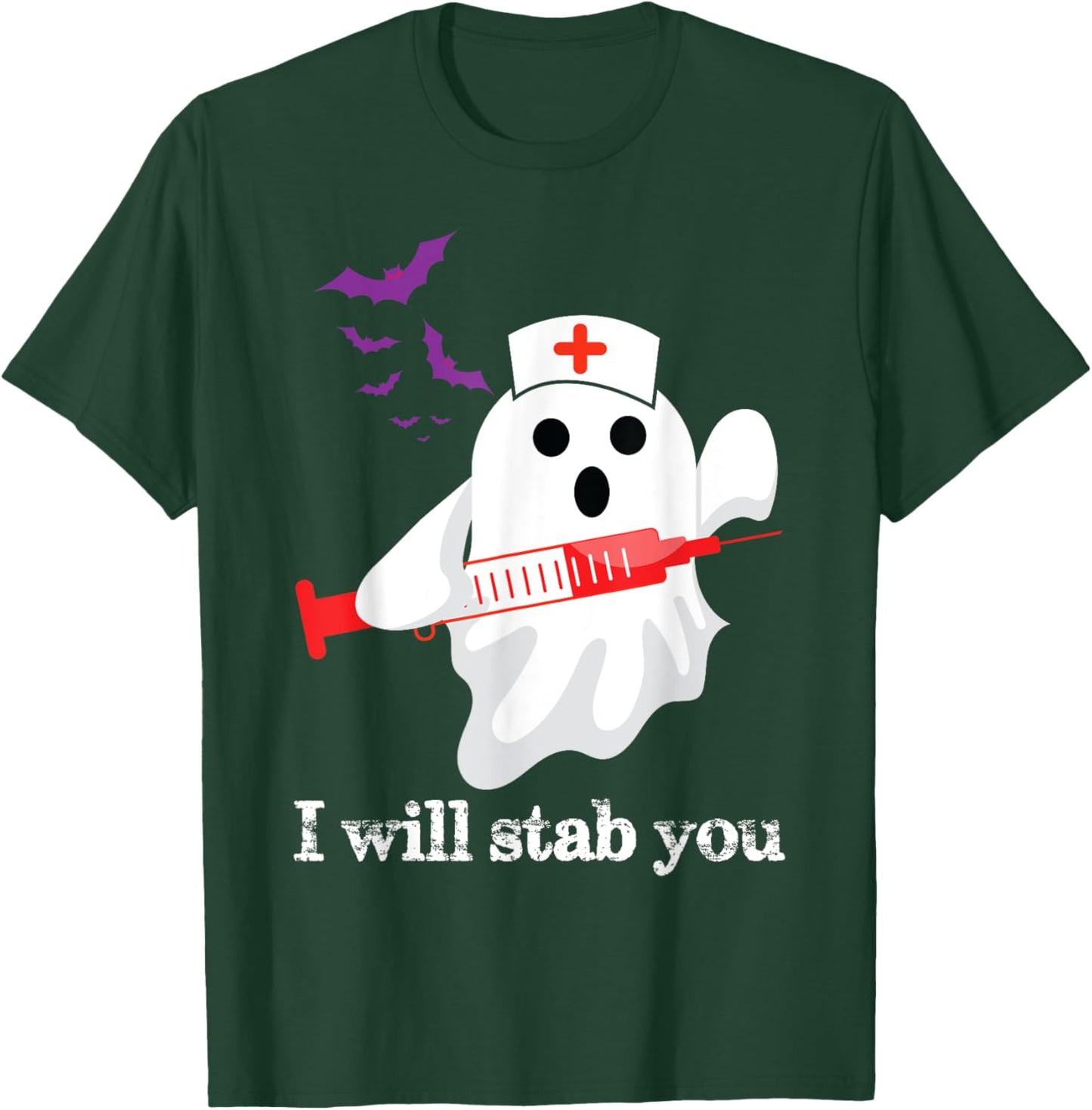 Funny Ghost I Will Stab You Phlebotomist Halloween Pun T-Shirt - T-Shirt | Forest