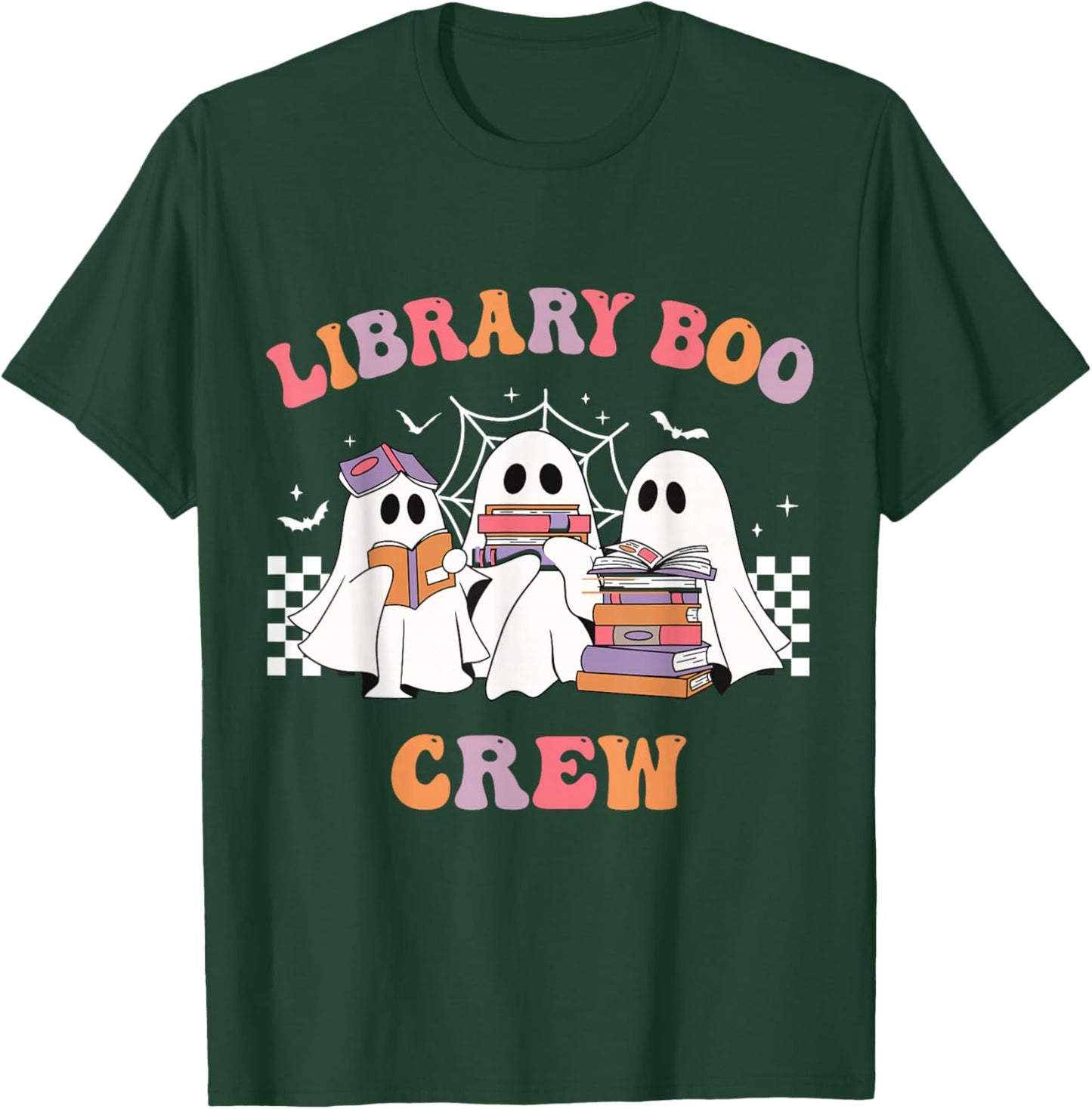 Library Boo Crew Book Lovers Funny Halloween Library Ghost T-Shirt - T-Shirt | Forest