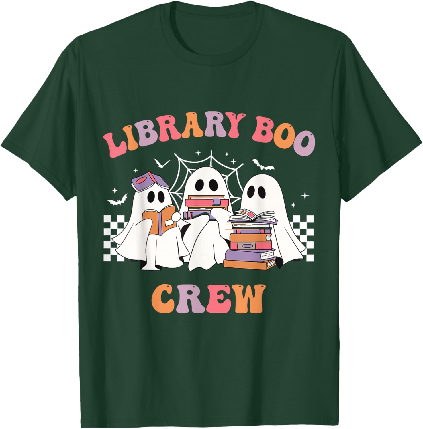 Library Boo Crew Book Lovers Funny Halloween Library Ghost T-Shirt - T-Shirt | Forest