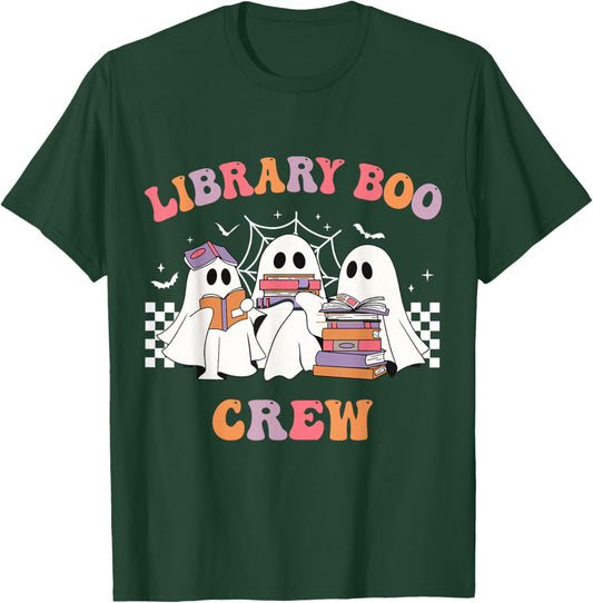 Library Boo Crew Book Lovers Funny Halloween Library Ghost T-Shirt - T-Shirt | Forest