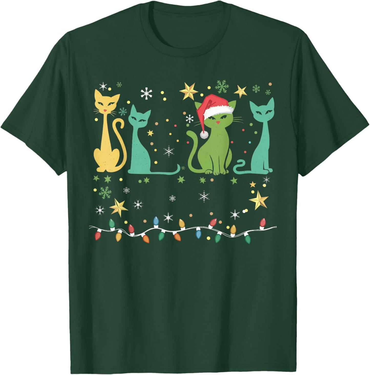 Mid Century Cat Christmas Retro 50s 60s Xmas Gifts Men Women T-Shirt - T-Shirt | Forest