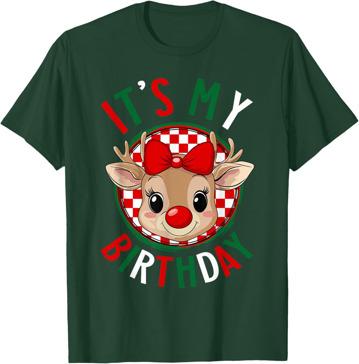 It's My Birthday Reindeer Christmas Pajamas Women Girls T-Shirt - T-Shirt | Forest
