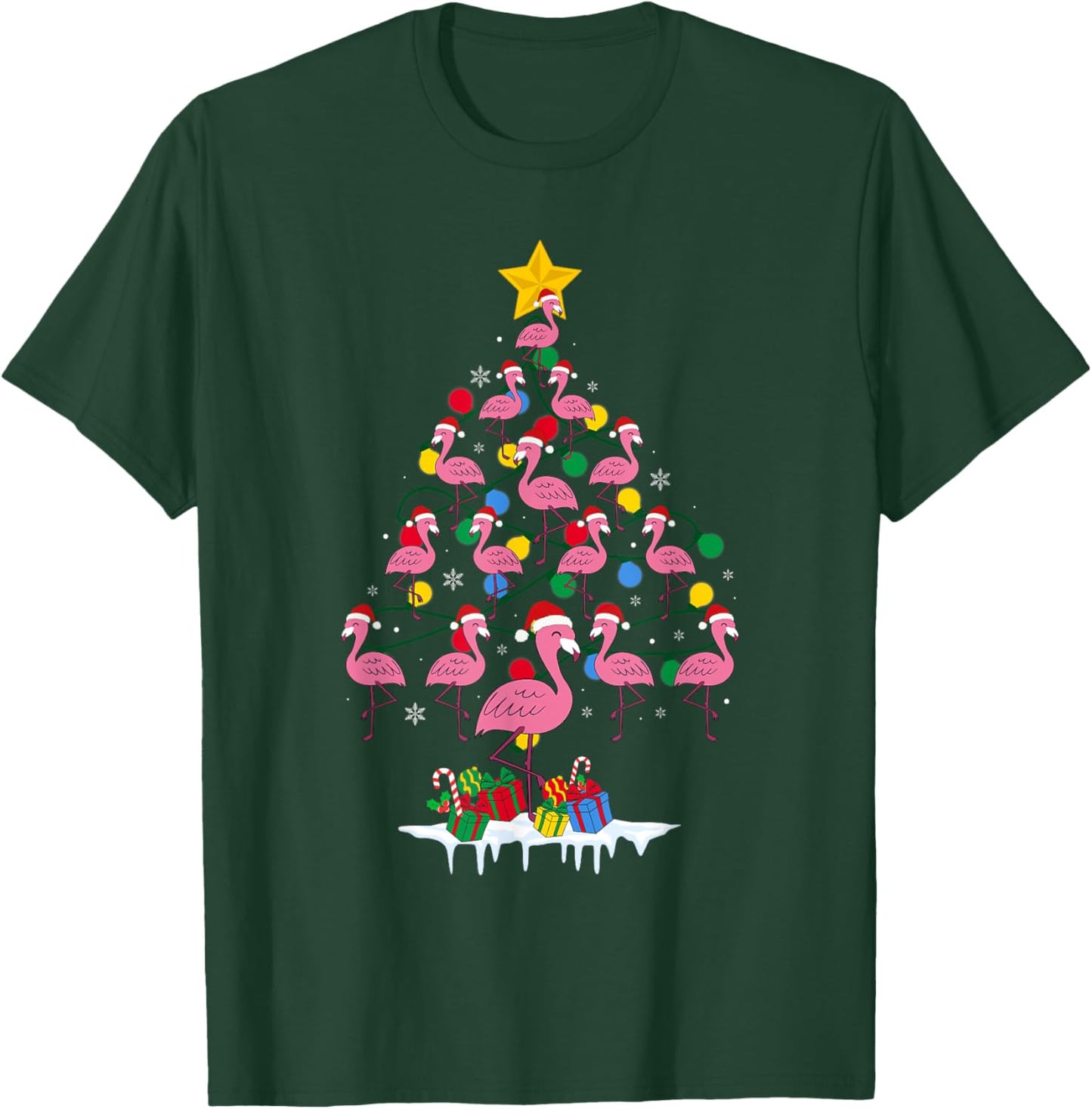 Pink Flamingo Funny Christmas Tree Cute Flamingos Holiday T-Shirt - T-Shirt | Forest