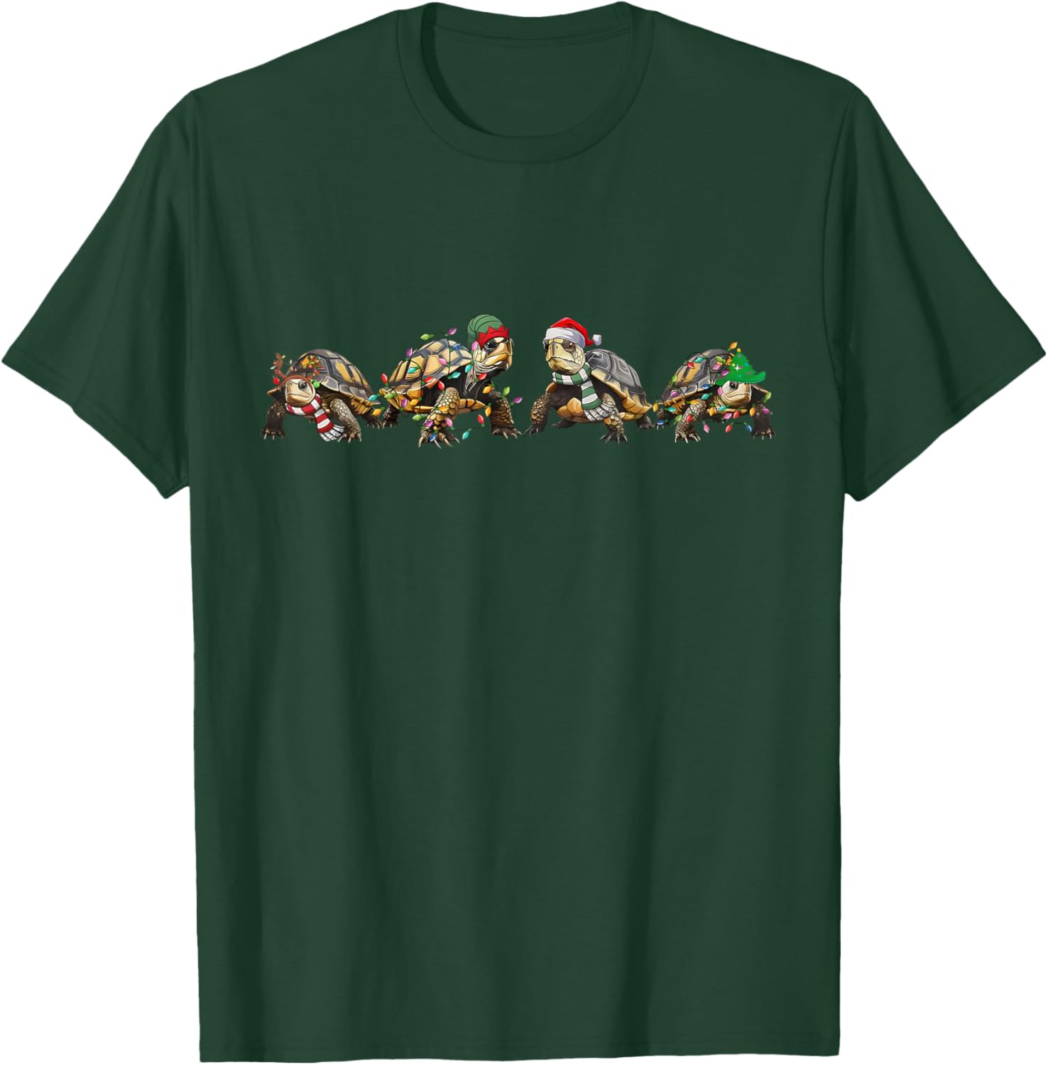 Funny Turtle Christmas Lights Turtle Lover Xmas Animal Women T-Shirt - T-Shirt | Forest