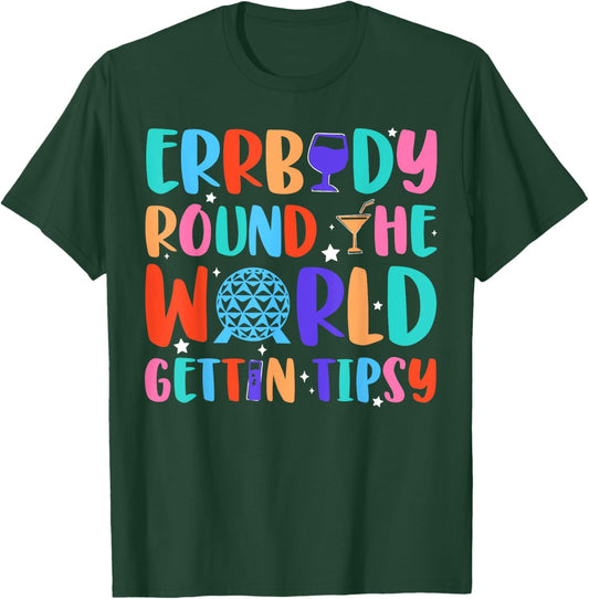 Festival Errbody-Round The World Gettin Tipsy Food and Wine T-Shirt - T-Shirt | Forest