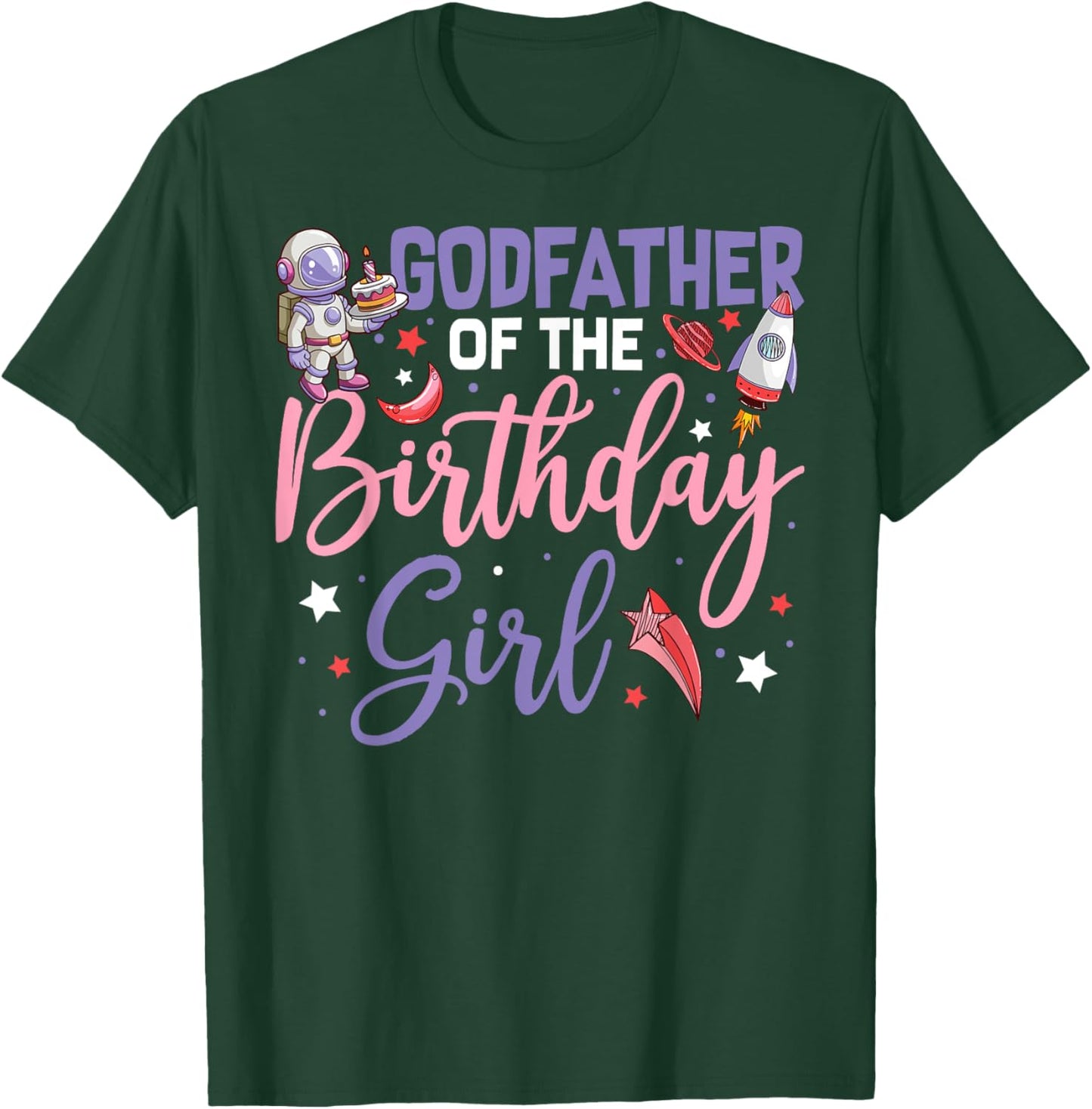Two The Moon Godfather Of the Birthday Girl Astronaut Family T-Shirt - T-Shirt | Forest