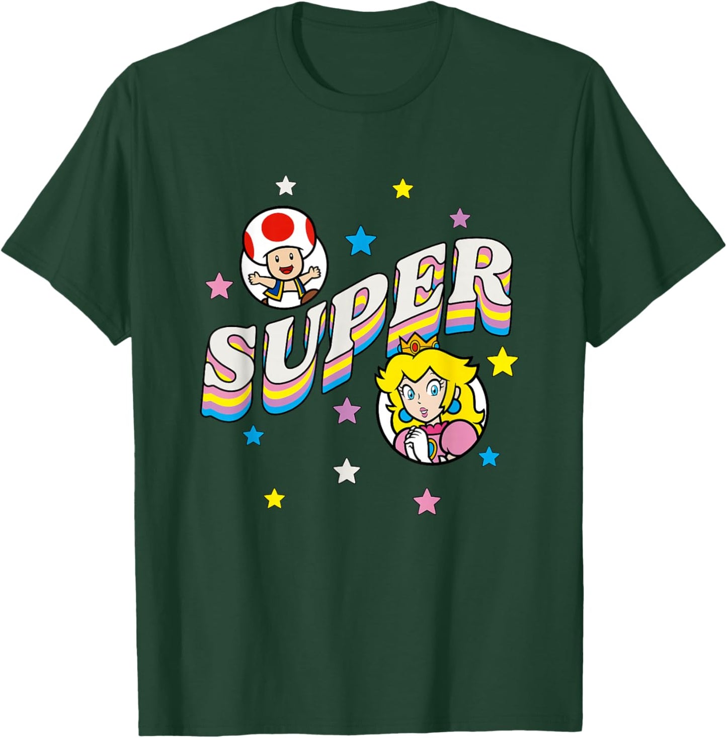 Super Mario Bros Princess Peach & Toad Super Star Text T-Shirt - T-Shirt | Forest