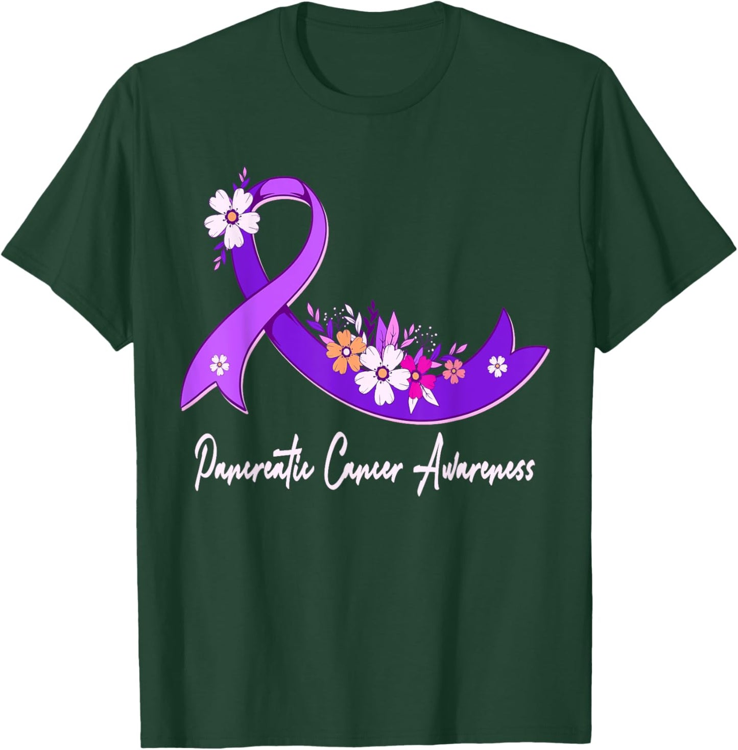 Pancreatic Cancer Awareness Floral Purple Ribbon Support T-Shirt - T-Shirt | Forest
