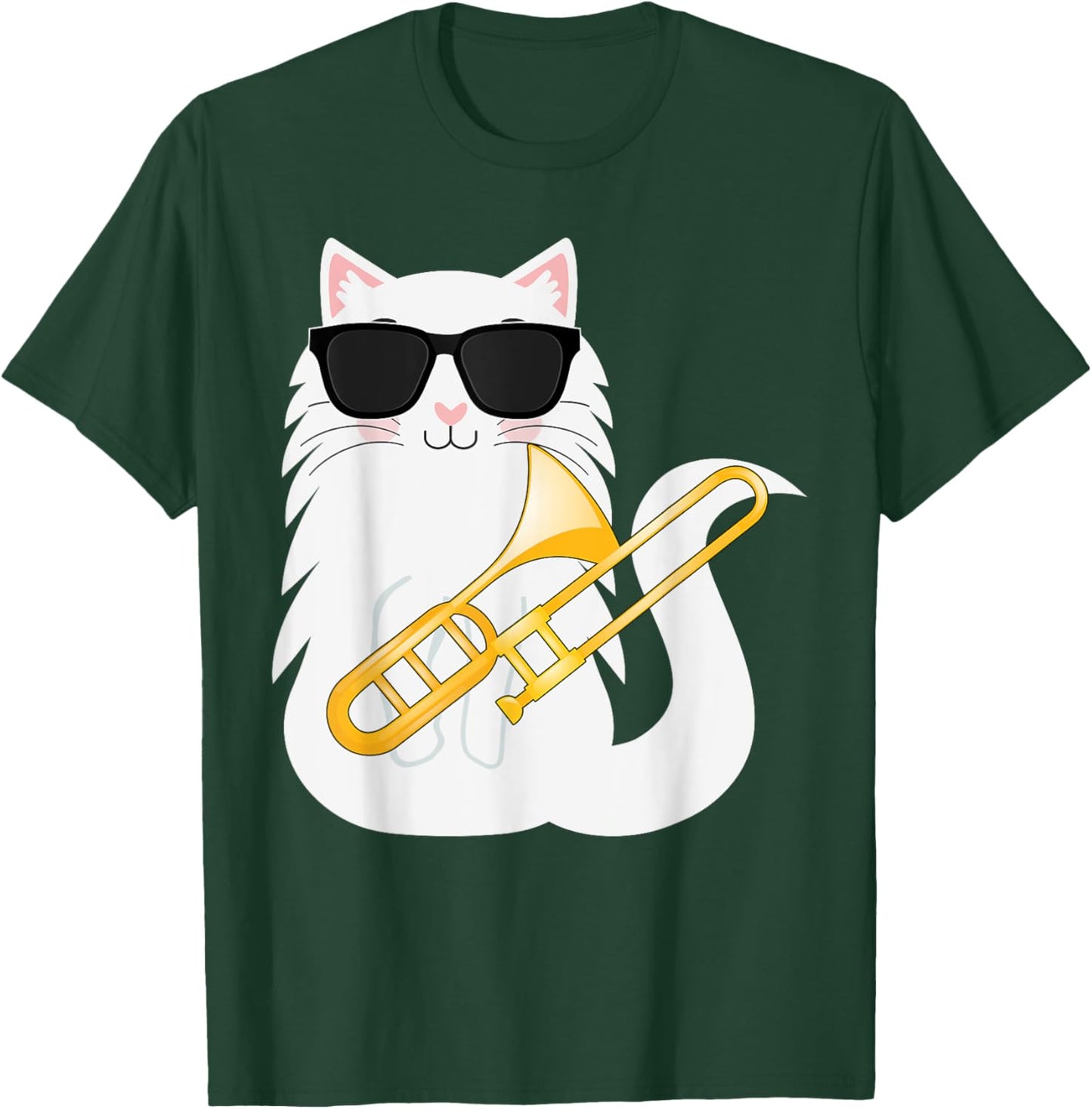 Funny Cat Wearing Sunglasses Playing Trombone T-Shirt - T-Shirt | Forest