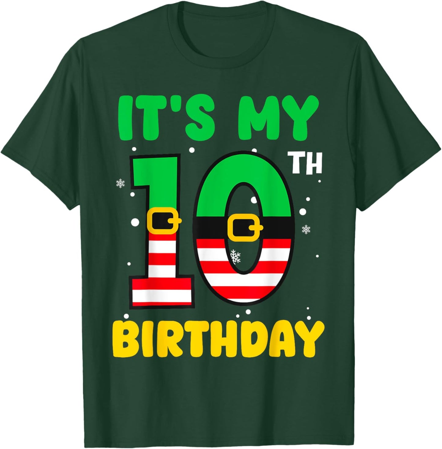 It's My 10th Birthday Christmas 10 Years Old Cute Xmas Funny T-Shirt - T-Shirt | Forest