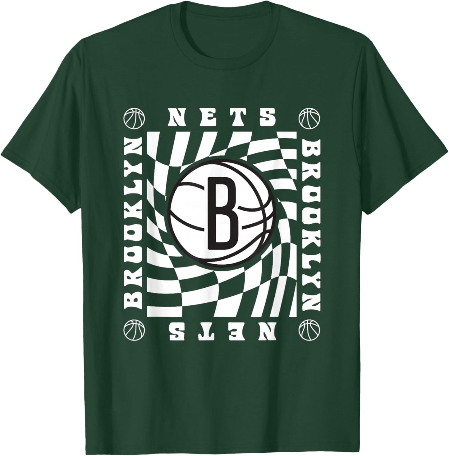 NBA Brooklyn Nets Retro Checkerboard Wave T-Shirt - T-Shirt | Forest