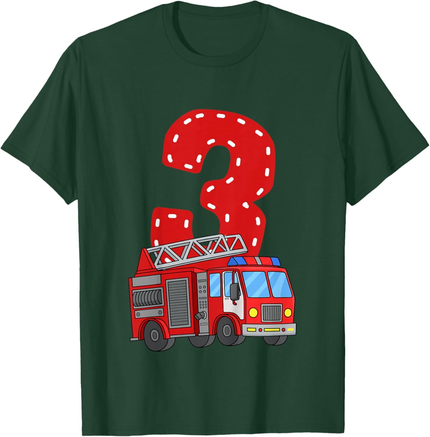 Kids Kids Fire Truck 3rd Birthday Party Toddler Boy 3 Year Old T-Shirt - T-Shirt | Forest