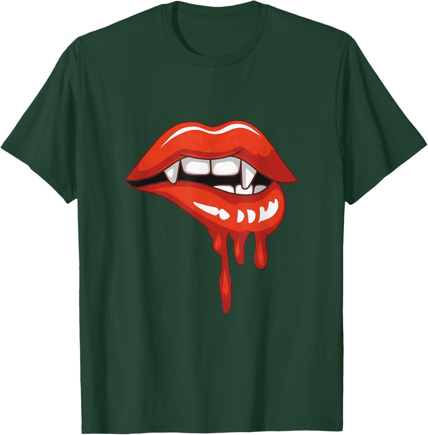 Red Lips Vampire Fangs Teeth Bite Dracula Halloween T-Shirt - T-Shirt | Forest