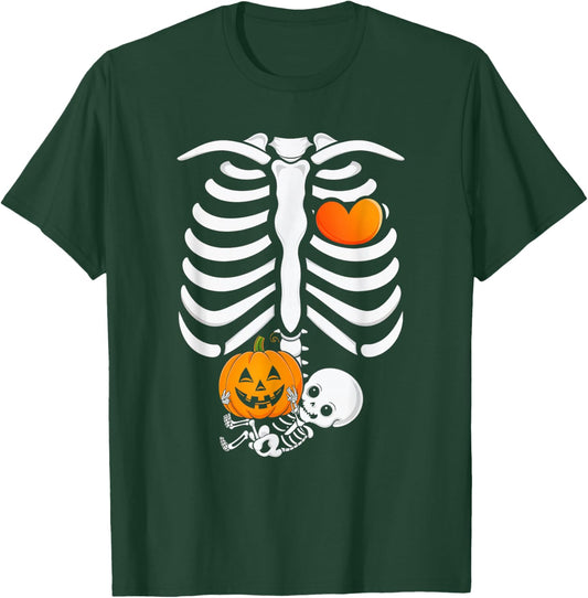 Pregnant Skeleton Halloween Mommy Baby Announcement T-Shirt - T-Shirt | Forest