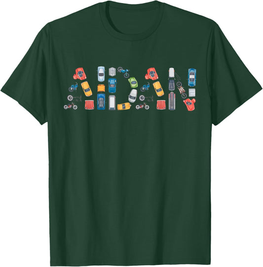 Aidan Custom Name Personalized Classic Cars Boys Women Men T-Shirt - T-Shirt | Forest