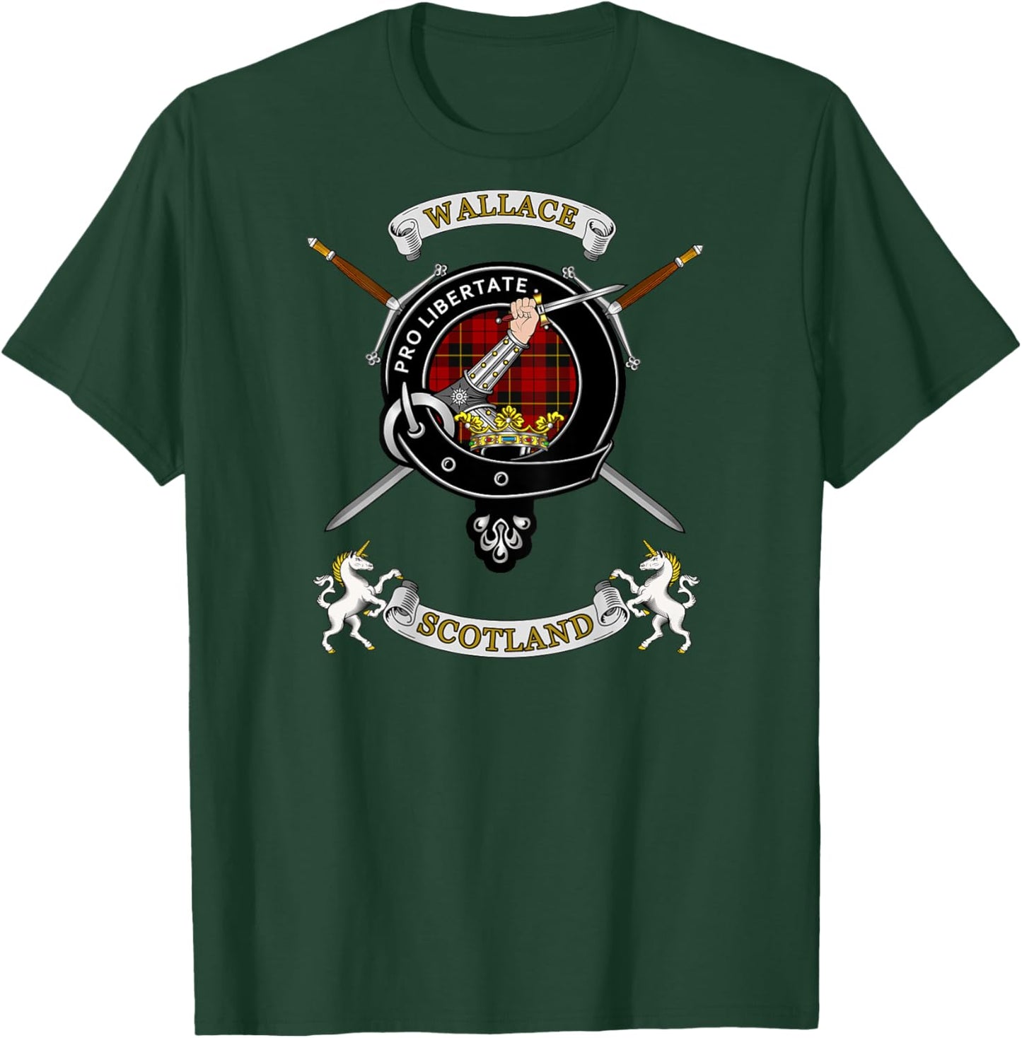 Wallace Clan Badge Tartan & Swords (back) T-Shirt - T-Shirt | Forest