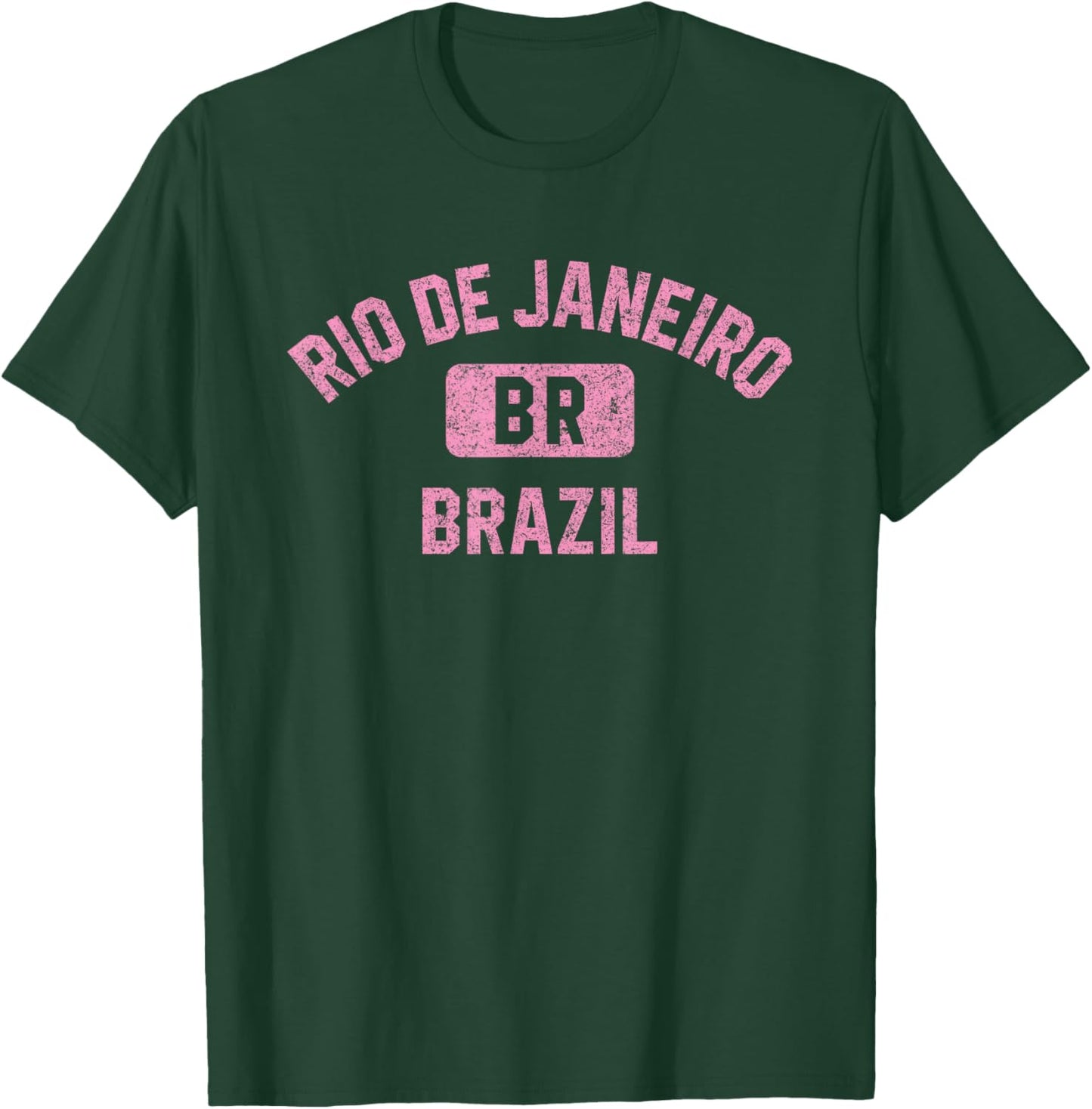 Rio de Janeiro Brazil Gym Style Distressed Pink Print T-Shirt - T-Shirt | Forest