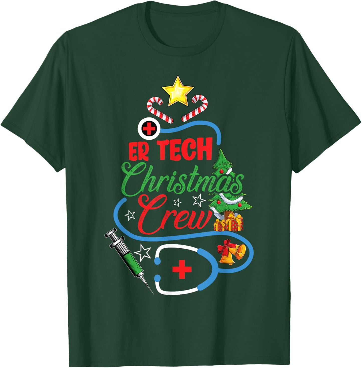 ER Tech Christmas Crew Emergency Room Nurse Xmas Christmas T-Shirt - T-Shirt | Forest