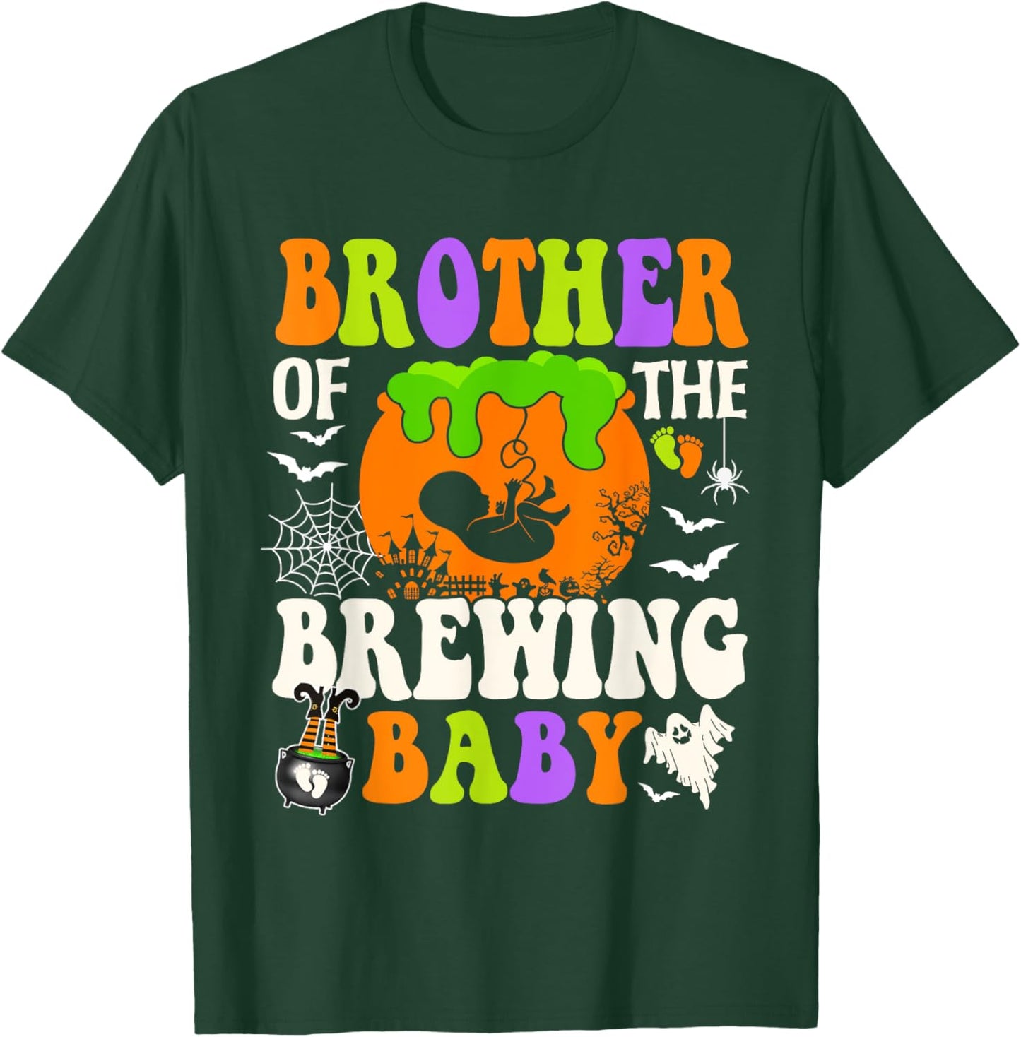 Brother Of The Brewing Baby Halloween Pregnancy Baby Shower T-Shirt - T-Shirt | Forest