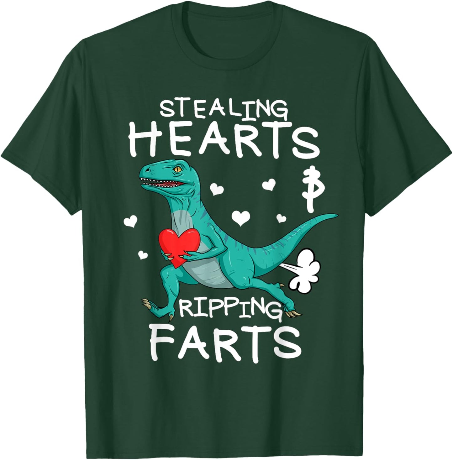 Stealing Hearts And Ripping Farts Boys Valentine Raptor T-Shirt - T-Shirt | Forest