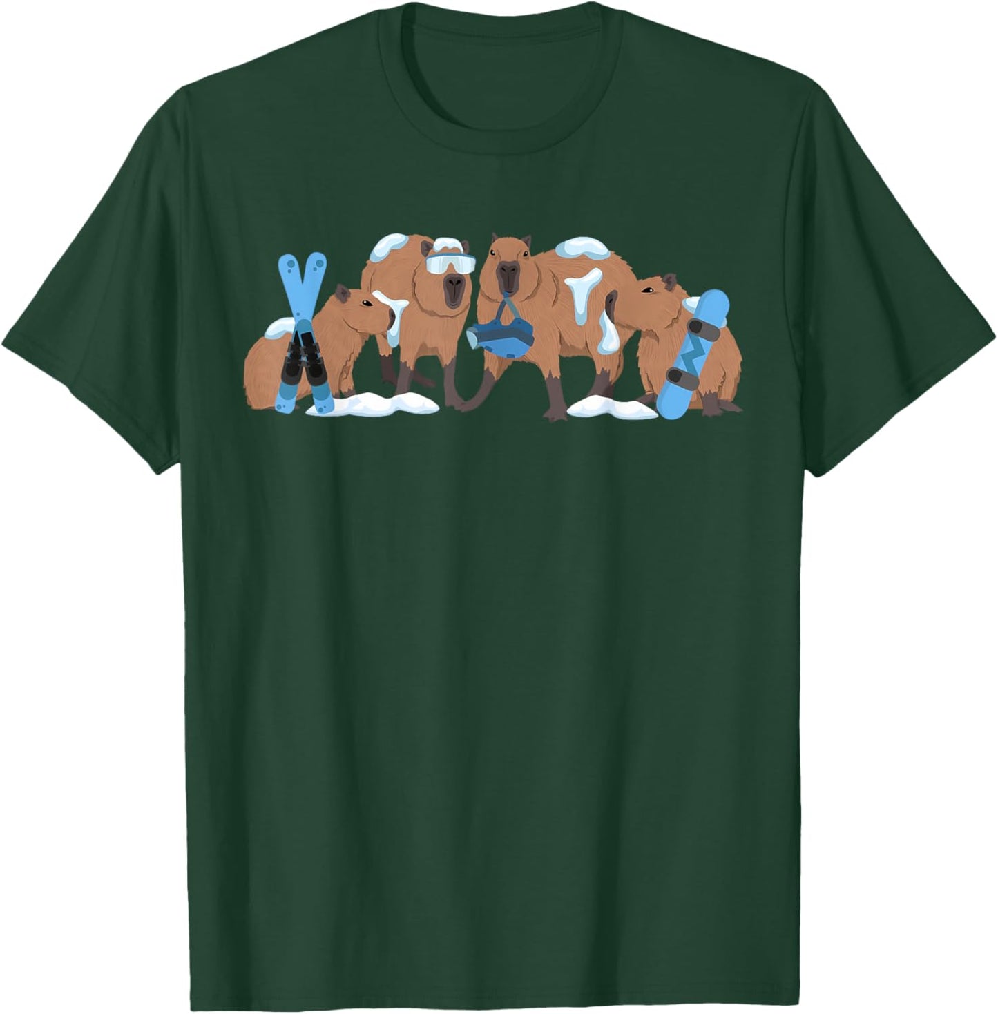 Capybara Skiing Cute Capy Snowboard Winter Capybara Lover T-Shirt - T-Shirt | Forest