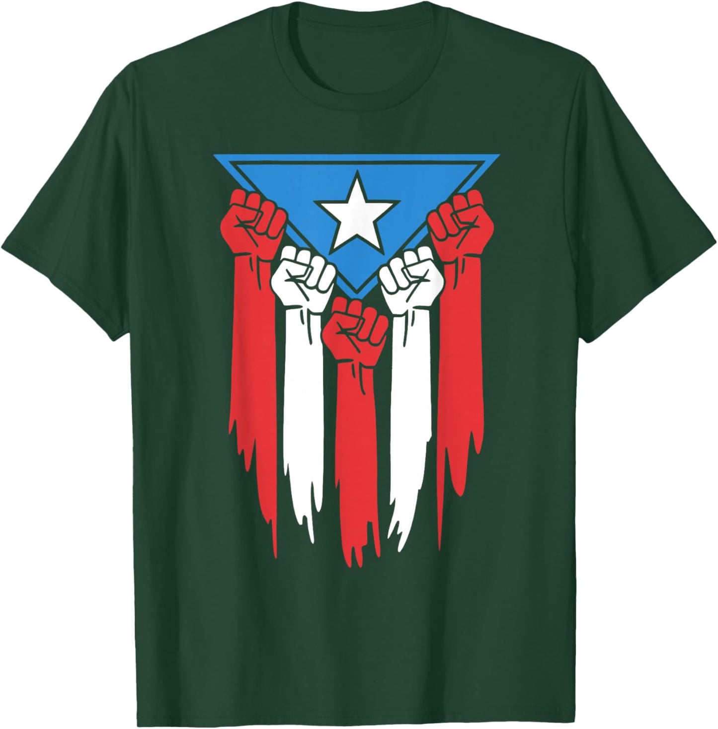 Boricua Puerto Rico PR Flag Puerto Rican Fist Hand Heritage T-Shirt - T-Shirt | Forest